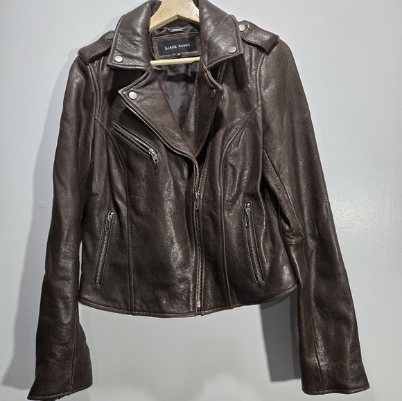 Black Rivet Leather Moto Jacket Chocolate Brown M - Picture 1 of 13